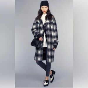 BANANA REPUBLIC Double Breasted  Plaid Cocoon Coat Italian Wool Blend Sz Medium